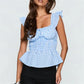 Y2K Sweet Gingham Plaid Peplum Top Women Ruffle Strap Square Neck Smocked Waist Tie Back Casual Summer Blouse