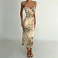 Cheetah Print Bodycon Bandage Dress Woman Elegant Sexy Spaghetti Strap Backless Split Long Dresses