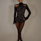 Black Lace Long Flare Sleeve Sexy Rompers Women Fashion Hollow Out Half High Collar Bodysuit Female Elegant Playsuits