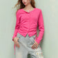 Fresh Girly Drawstring Waist Round Neck Fitted Knit Cardigan For Women