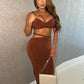 Velvet Y2K Sexy 2 Piece Set Women Vacation Ruched Plait Camisole+Hollow Skirts Bandage Beach Party Skinny Clubwear