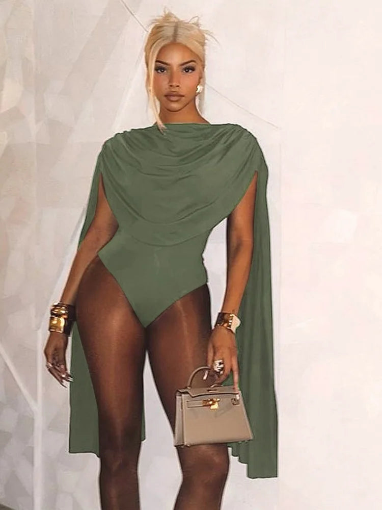 Cowl Neck Sleeveless Bodysuit Tops Spring Women Sexy Clothing Brown One Pieces Club Outfit