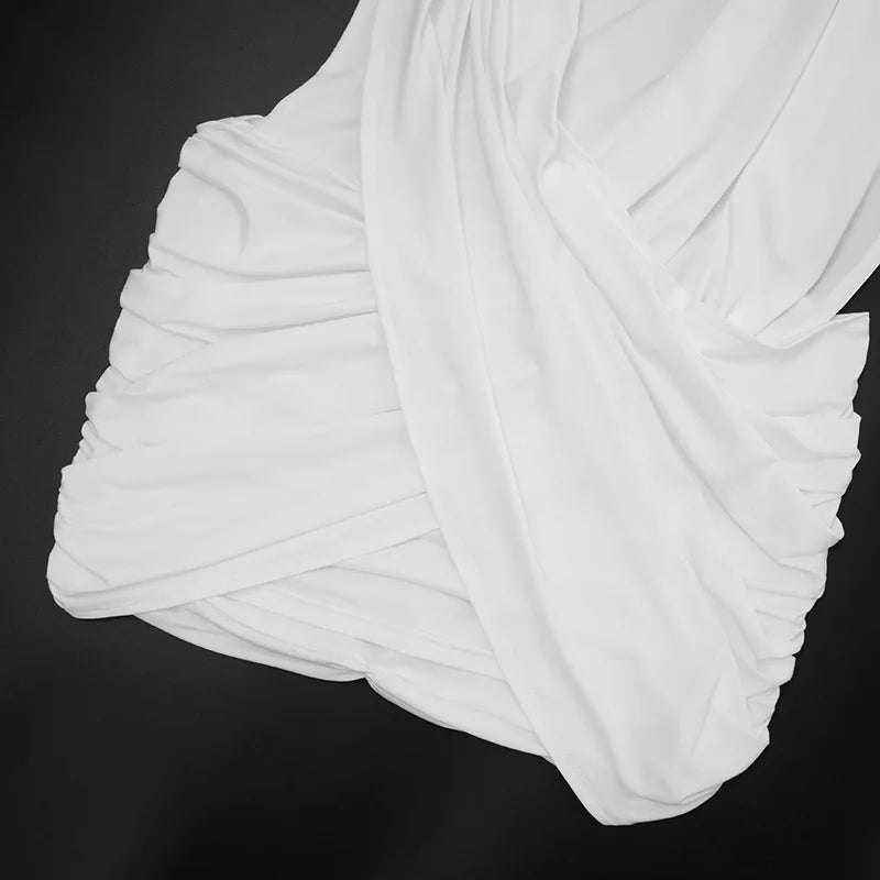 Deep V Neck Ruched Long Sleeve Mini Dress Woman Clothes Fall Sexy White Dresses Nightclub Outfits