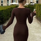 Flare Long Sleeve Draped Sexy Maxi Dress Women Gown Elegant O Neck High Waist Bodycon Club Party Long Dresses Female