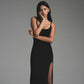 Solid Color Ribbed Knitted Spaghetti Strap Dress Summer Sleeveless Backless Split Maxi Long Dresses for Women
