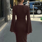 Long Sleeve Draped Ruched Sexy Maxi Dress Women Autumn Winter O Neck High Waist Bodycon Club Party Long Dress Elegant