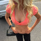 Summer Women Deep V Neck Puff Sleeve Crop Top Button Front Slim Fit Short Cropped T Shirt Casual Solid Streetwear Blouse