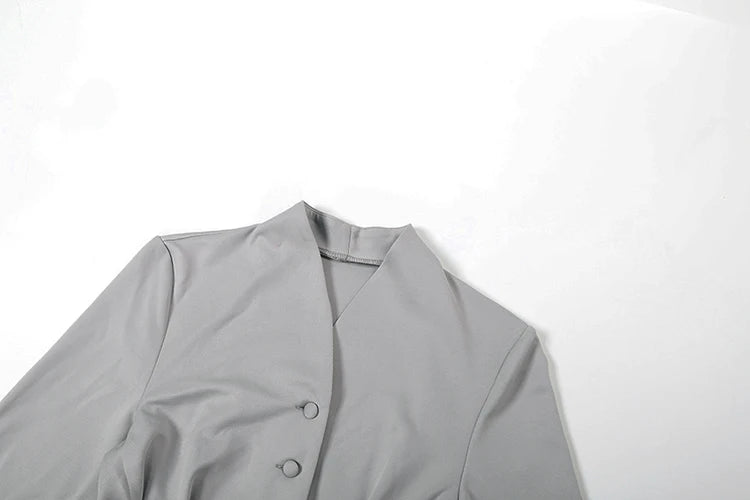 Office 2-Piece Set Women v-Neck Single-Breasted Full Sleeve Folds Hem Coats+Fishtail Skirts Elegant Simple Chic Suits