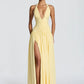 Halter Deep V Neck Sexy Maxi Dress Women Elegant Off-shoulder Sleeveless High Split Pleated Club Party Long Dress