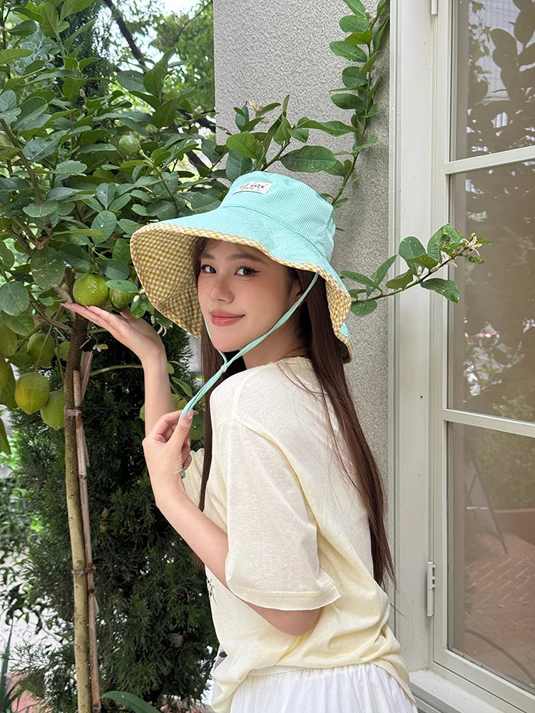 Women's Reversible Wide Brim Sun Hat, Adjustable Chin Strap Bucket Hat, Breathable UPF Protection Beach Hat for Women