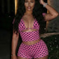 Sexy Fashion Print 3 Piece Sets Women Summer Trend Halter Bra Tops+Short Sleeve Crop Tops+Skinny Shorts Hipster Suits
