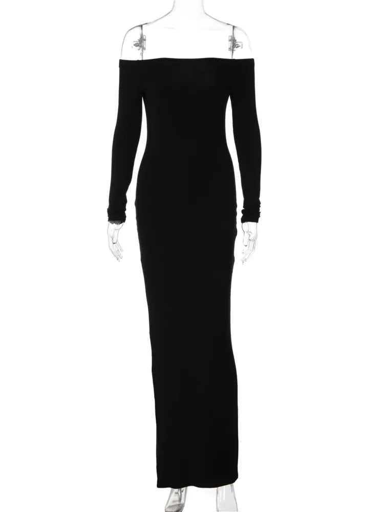 Women Off Shoulder Long Sleeve Sexy Maxi Dress Bodycon Backless Mermaid Dress Elegant Party Club Evening Long Dress