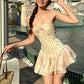 Sweet Style Patchwork Dress Women Polka Dot Floral Print Folds Tierred Skinny Summer Fashion Vacation Chic Mini Bodycon