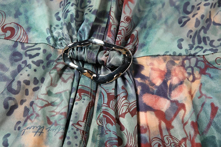 Fashion Print Mini Dress Women Halter Deep V-Neck Sexy Backless Ruched Ruffles Hem Vacation Trend Beach Party Outfits