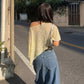 Casual Knit Sheer Poncho Asymmetrical One Shoulder Cover Up Summer Tops Women T Shirts