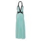 Mint Green Mesh Flowy Maxi Dress Woman Elegant Sexy Bow Deep V Neck Backless Long Dresses