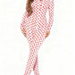 Women Valentines Sexy Heart Print Long Sleeve Slim Fit Romper Pajamas Holiday Bodycon Button Up Jumpsuit Cute Pjs