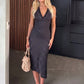 Polka Dot Halter Sexy Midi Dress Women Elegant Lace Trim Deep V Neck Backless Bodycon Cocktail Club Party Dress 2026