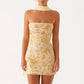 Fashion Women Summer Sequin Mini Bandeau Dress Sleeveless Off Shoulder Flower Embroidery Tube Top Dress with Scarf