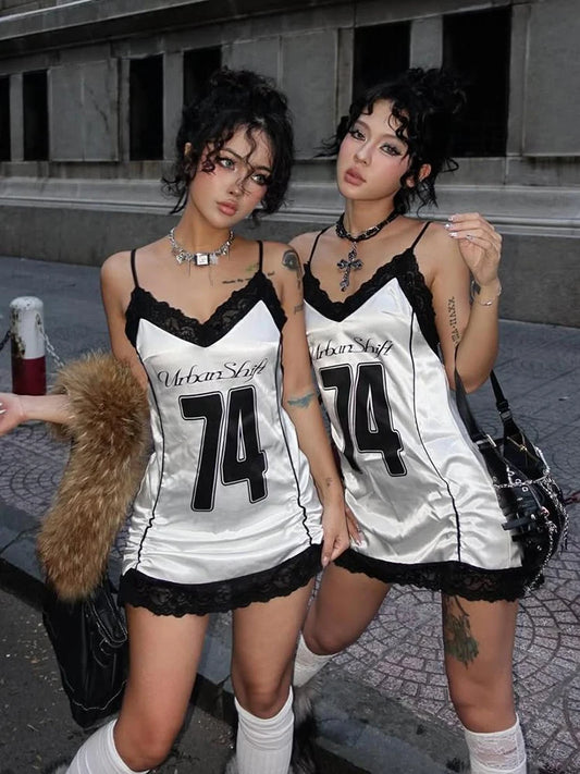 Digital Printing Dress Women Sexy Lace Edges Patchwork Backless Sleeveless Lace-Up Pleated Midnight Club Mini Bodycon