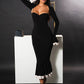 Elegant Long Sleeve Sexy Maxi Dress For Women Gown Fashion Patchwork Square Collar Bodycon Evening Fishtail Dress