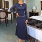 Casual Elegant 2 Piece Set Woman Polka Dot Print o-Neck Hollow Full Sleeve T-Shirts+Elastic Waist Long Skirts Suits