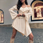 Ruffled Patchwork Dress Women Sexy Simple Slash Neck Bandages Puff Sleeve Irregular Hem Fashion Party Club Bodycon