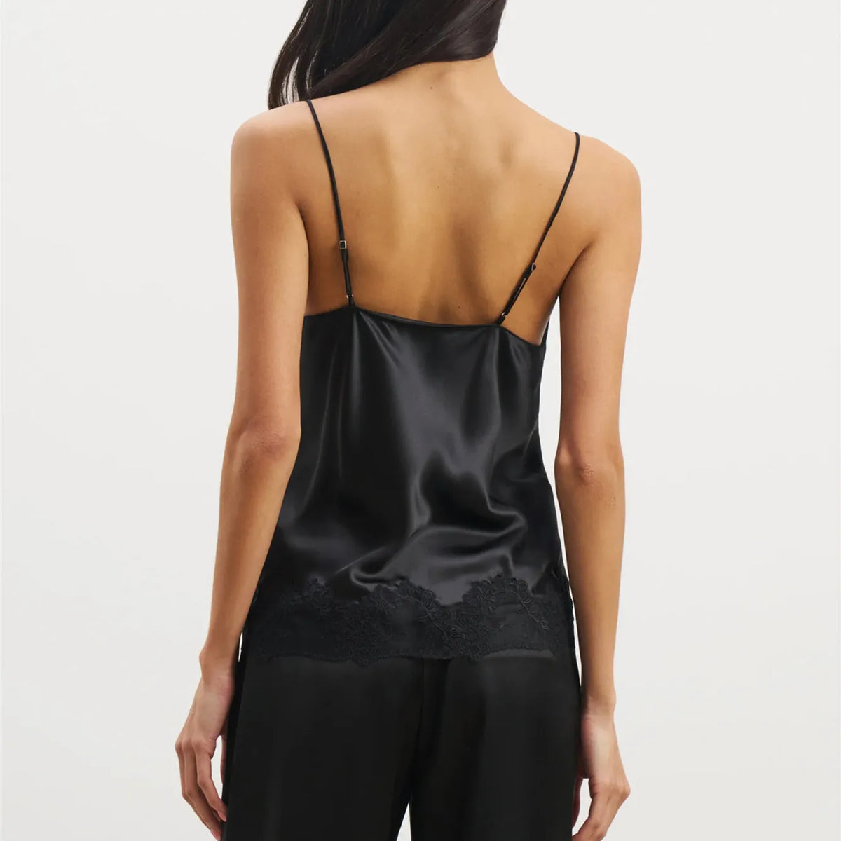Lace Trim Satin Cami Tops for Women Solid Color V Neck Camisole Going Out Spaghetti Straps Sleeveless Tank Top