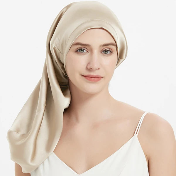 100% Mulberry Silk Bonnet Sleep Hair Cap Long Bonnets with Elastic Tie Band Adjustable Straps for Long Curly Dreadlock Braid