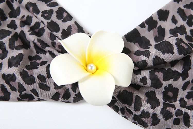 Flower 2 Piece Set Women Sexy Backless Leopard Print Slash Neck Tops+Pleated Long Skirts Matching Clubwear Outfits