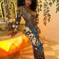 Sexy See Through Dress Woman Butterfly Print Metal Ring Hollow Full Sleeve Splits Clubwear Midnight Elegant Bodycon