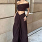 Women 2 Piece Set Elegant Strapless Crop Top And High Waist Split Maxi Skirt Sets Female Ruched Beach Club Party Sets