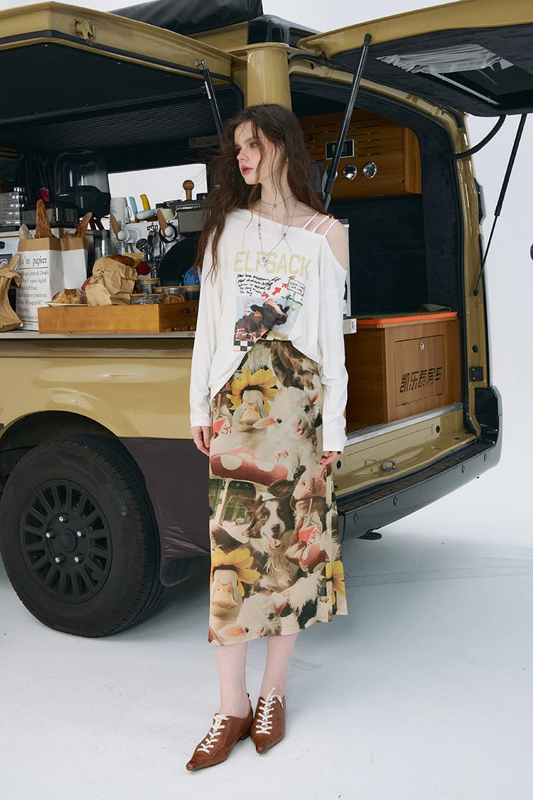 2025 Summer New Arrivals Casual Original Design Fully Printed A-Line Long Skirt