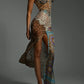 Leopard Print Lace Split Sexy Maxi Dress Women Gown Elegant Patchwork Chiffon Sleeveless Backless Beach Evening Dress