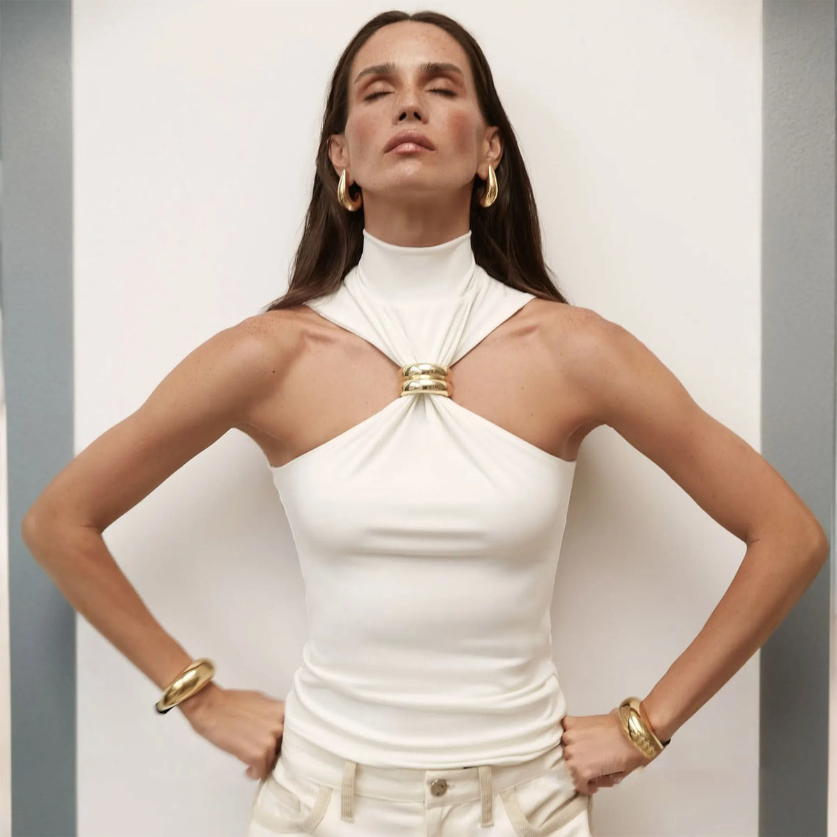Turtleneck Basic Knit Tank Tops Women Vest Pullovers Metal Ring Camisole Sleeveless Skinny Knitted Tops Y2K Cropped Top