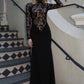 Lace Patchwork Maxi Dress Women Turtleneck Full Sleeve Skinny Folds Zipper Sexy Midnight Fashion Prom Party Chic Vestidos