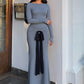 Long Sleeve Ruched Bow Sexy Maxi Dress For Women Autumn Fashion Patchwork O Neck Bodycon Club Party Long Dresses Female
