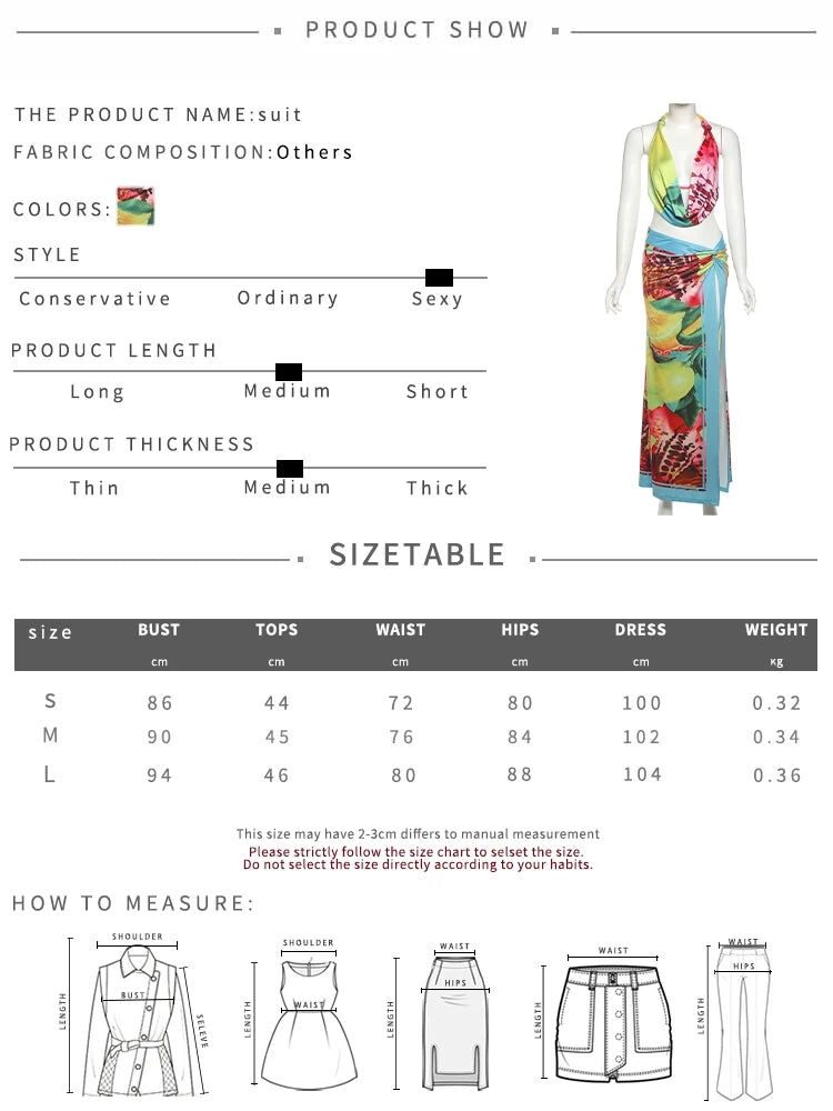 Colorful Leopard Women 2 Piece Set Y2K Beach Vacation Halter Tank Tops+Wrapped Maxi Skirts Matching Vacation Clubwear