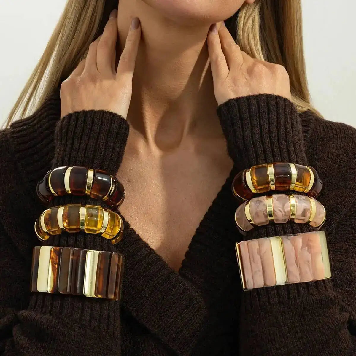 Vintage Acrylic Amber Elastic Geometric Chain Bracelet Women Punk Boho Stretchy Resin Splice Bangle Couple Jewelry 2026