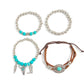 4Pcs/Set Ethnic Vintage Feather Pendant Round Beads Bracelets for Women   Creative Adjuatable Rope Chain Party Jewelry