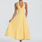 Women Halter Deep V Neck Sexy Midi Dress Pleated Bust Flared A‑Line Long Dress Elegant Evening Party Prom Dresses