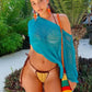 Boho Beach Vacation Pullovers Tees Summer Irregular Knitted Cover-ups Crop Tops Y2k Aesthetic Vintage Smocked T-shirt