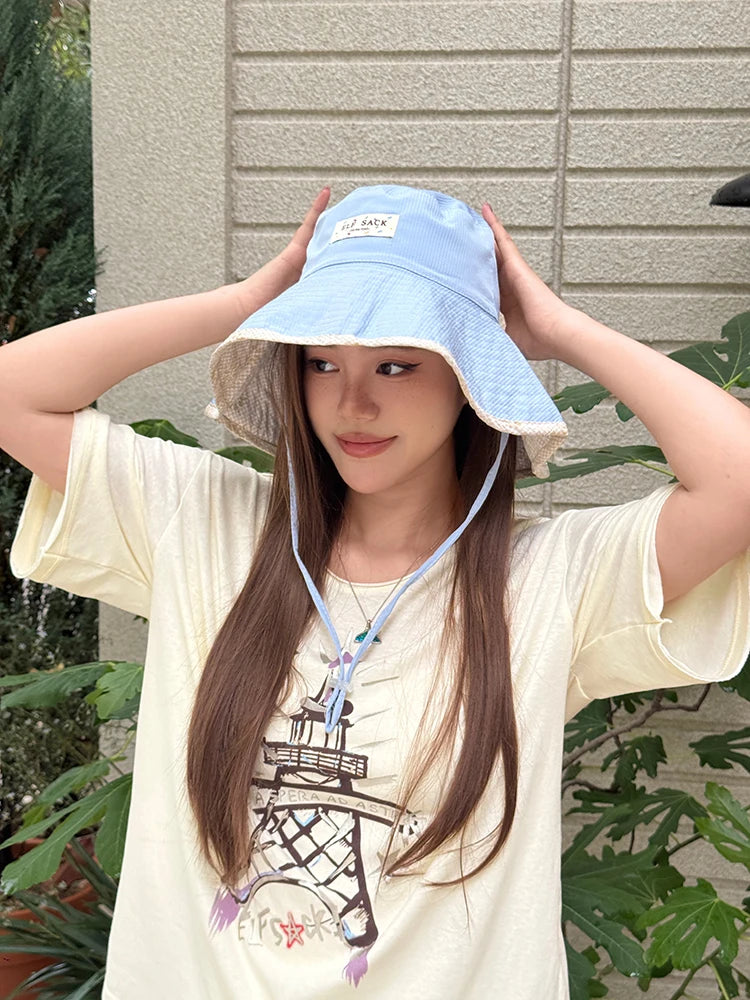 Women's Reversible Wide Brim Sun Hat, Adjustable Chin Strap Bucket Hat, Breathable UPF Protection Beach Hat for Women