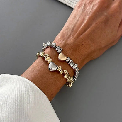 2Pcs/Set Creative Irregular Acrylic Beaded Bracelet Women Minimalist Heart Pendant Charm Bracelet 2026 Fashion Jewelry