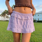 Women Lace Ruffle Tiered Mini Skort Elastic Waist Low Rise Flowy Micro Skirt Y2K Summer Casual Skirt With Inner Shorts