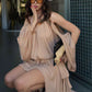 Sexy Off-Shoulder Hollow Dress Women Fashion Turtleneck Ruched Full Sleeve Irregular Hem Elegant Party Club Outfits