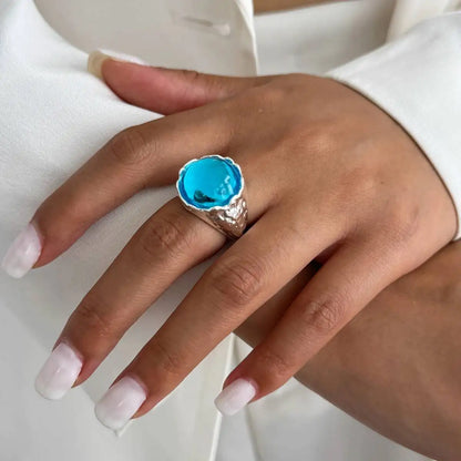 Vintage Irregular Acrylic Rhinestone Metal Rings Trendy Geometric Aesthetic Women's Finger Jewelry Gift