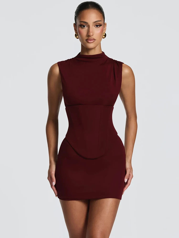 Women Sleeveless Sexy Mini Dress Corset Waist Bodycon Short Dresses Elegant Slim Fit Club Party Night Out Vestidos