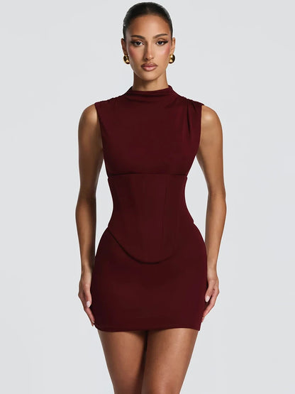 Women Sleeveless Sexy Mini Dress Corset Waist Bodycon Short Dresses Elegant Slim Fit Club Party Night Out Vestidos