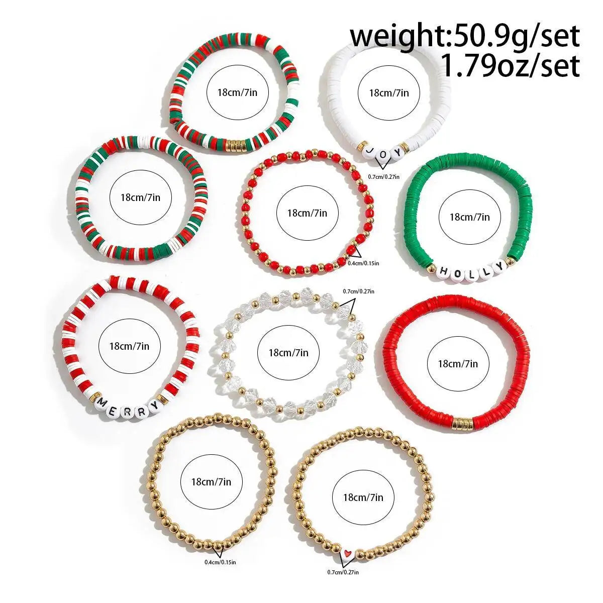 10Pcs/Set New Fashion Elastic Christmas Bracelets for Women Cute Red Green Beaded Chain Bracelet Christmas Jewelry 2026